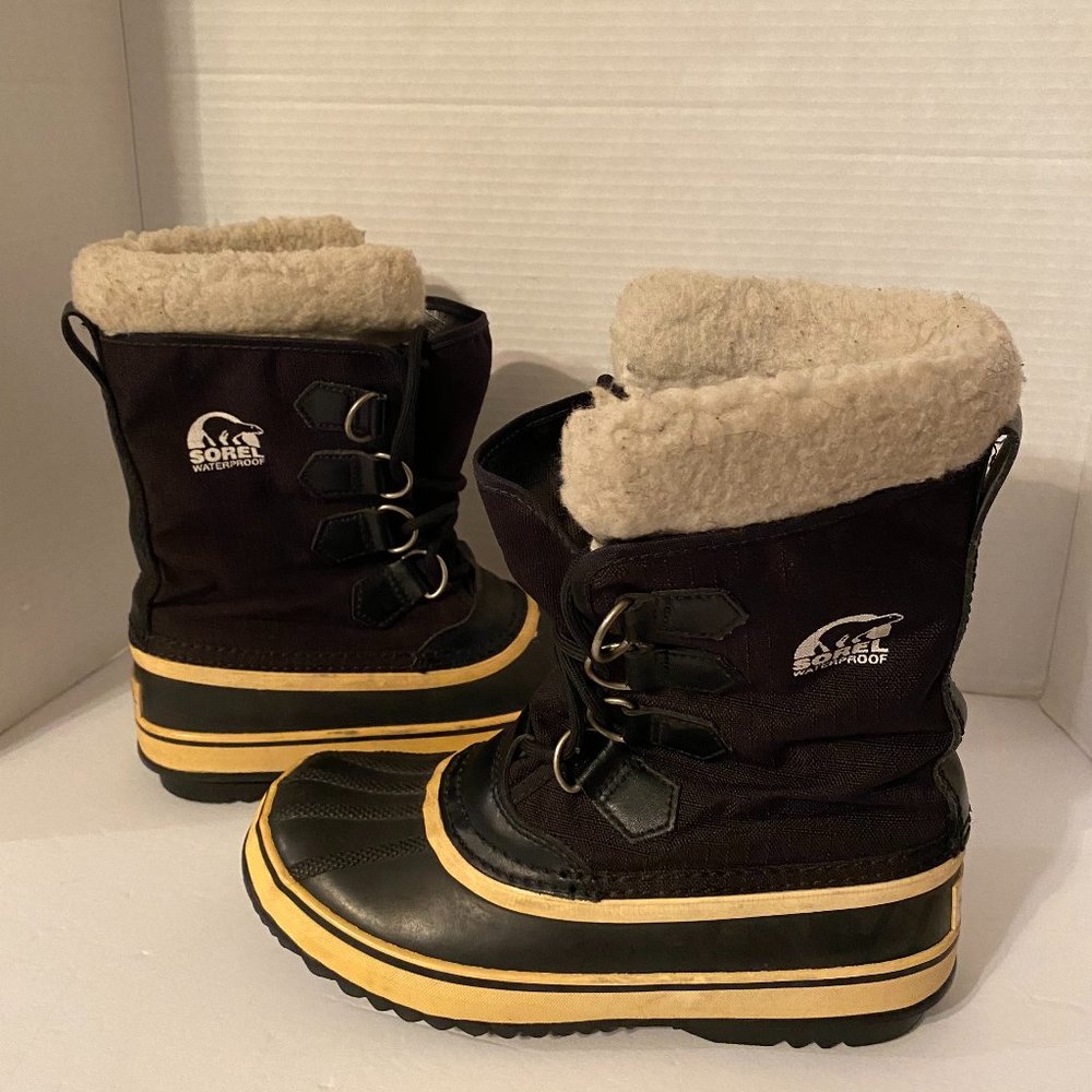 Sorel Winter Carnival Black Waterproof Rubber Duck Boots Size 6